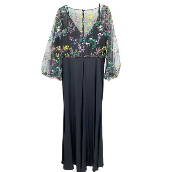 MAC DUGGAL Dress Size 8 Evening Gown Black Floral NEW Embroidered Puff Sleeve - Picture 4 of 6